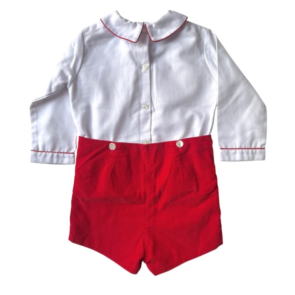 Anavini Smocked Button-On Shortall Outfit Firetruck 2 - Picture 4 of 6